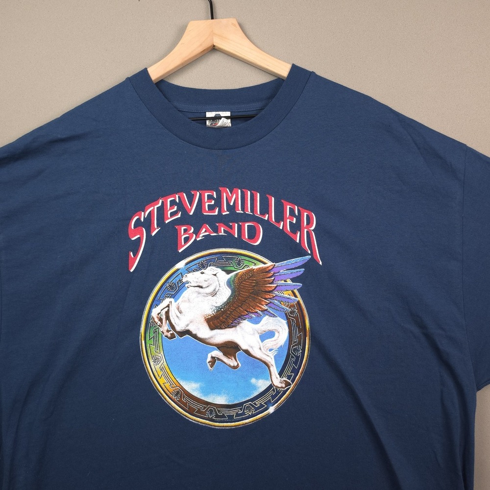 Steve Miller Band World Tour Concert T Shirt Mens 2XL Navy Blue Pegasus Rock Tee